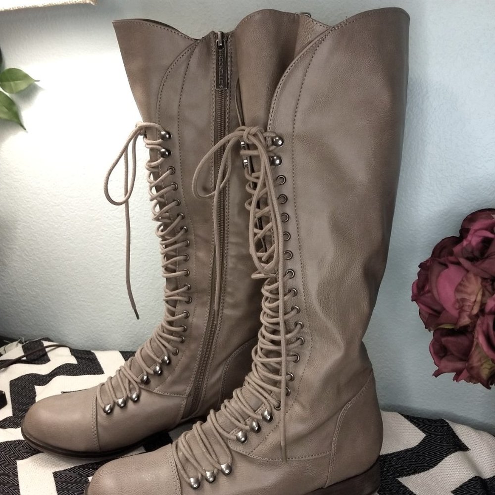Breckelles Lace Up Taupe Boots